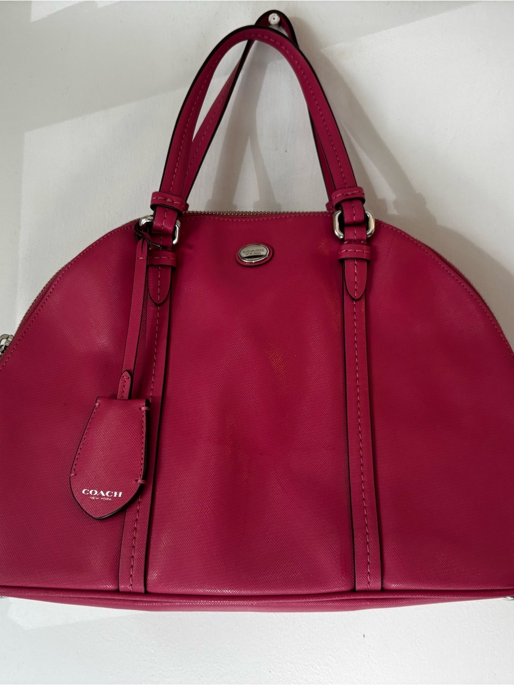 COACH Peyton Cora Domed Satchel in Pink Saffiano Leather - Picture 12 of 12